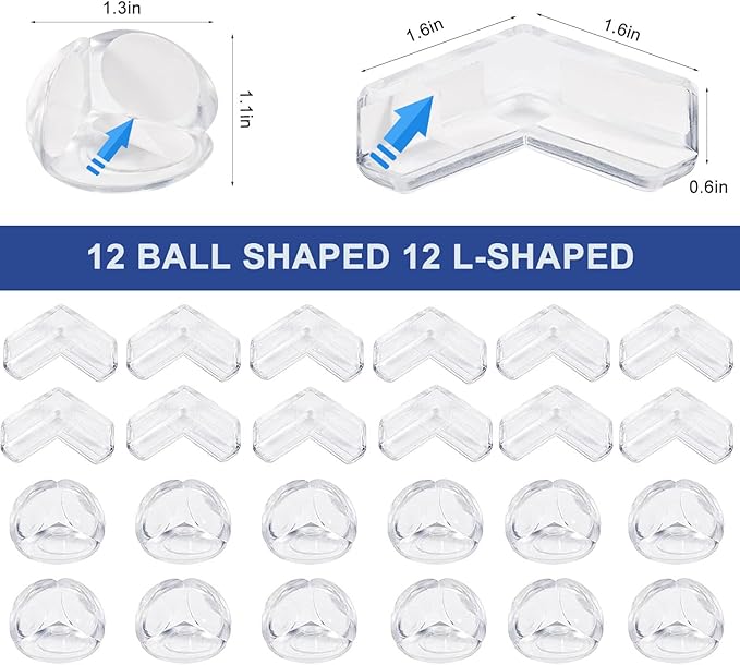 24 Pack Corner Protector for Baby, Corner Guards Corner Protectors for Furniture for Table Edges & Sharp Corners- Baby Proofing (L Shape+Round Shape)