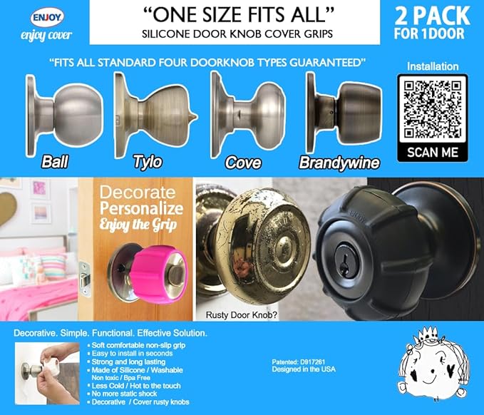 Enjoy Cover - 2 Pack Silicone Door knob Grips Maximum Grip Nonslip Arthritis & Senior Living Aids Grippy Easy Open Fits All Door Knob Universal Size Decorative (Camo Green)