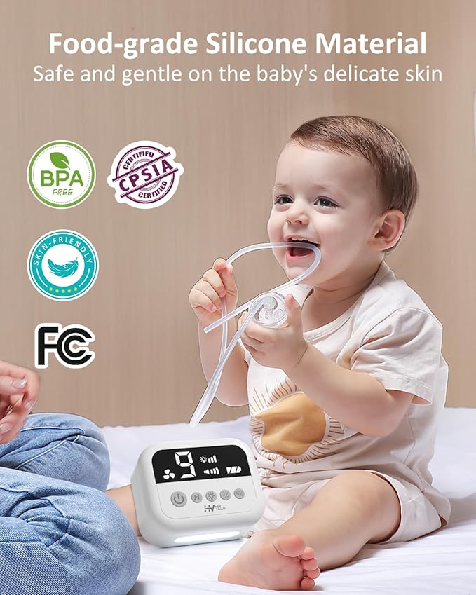 HEYVALUE Nasal Aspirator for Baby, Hospital Grade Nose Sucker with 9 Levels Suction, Night Light and Nursery Rhyme Soothing Function, Electric Nose Suction for Baby with Food-Grade Silicone Tips
