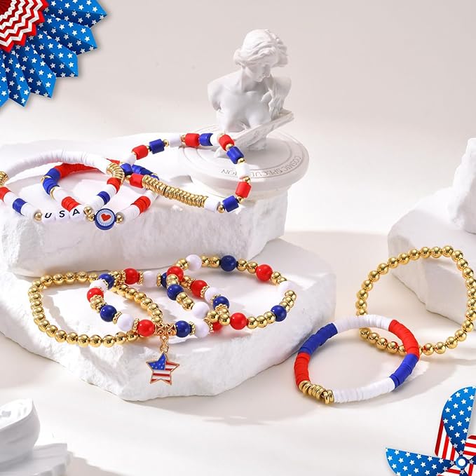 2480pcs President's Independence Day Polymer Clay Beads Charms Friendship Bracelet Necklace Earring Jewelry Making kit, Accessories for Arts Crafts DIY Birthday Gifts for Girls Children American Flag