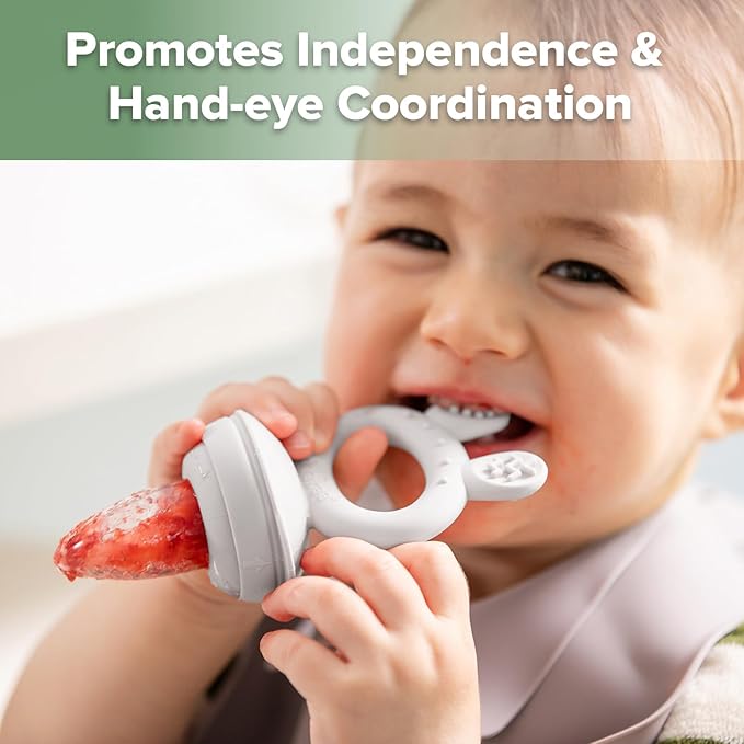 Haakaa Baby Fruit Food Feeder & Mini Freezer Nibble Tray Combo, Breastmilk Popsicle Molds for Baby Cooling Relief, BPA Free Silicone Feeder for Safe Infant Self Feeding, 4 Month+ (Slate Grey)