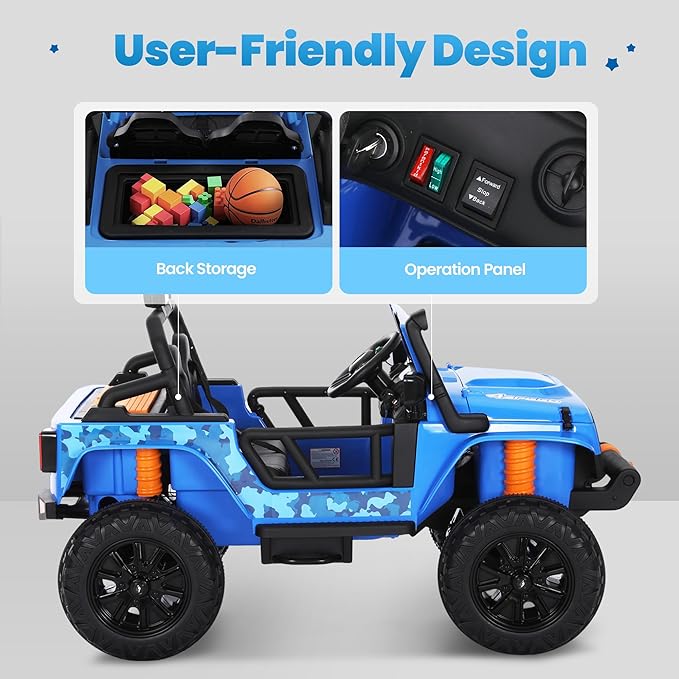 24V Kids Toddler Ride On Truck Electric Car Kids Ride On Truck Car Electric Jeep Off-Road Truck for Parent Remote Control LED Lights Music Powerful Wheels for Ages 3+(Blue)
