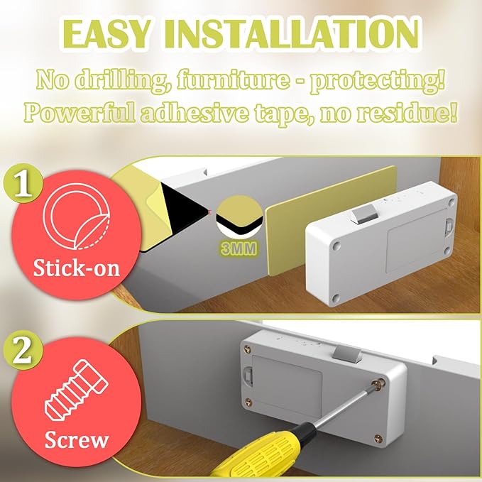 Eseesmart Smart Cabinet Lock, Hidden RFID Keyless Electronic Bluetooth Drawer Locks, Baby Proofing Child Safety Cabinet Locks for Liquor Cabinet Locker Drawer Cupboard Desk Dresser Adults