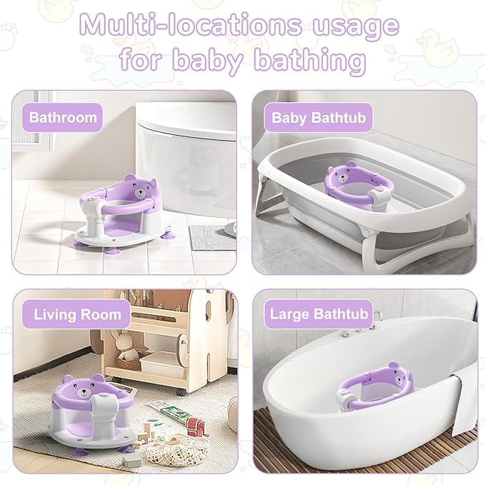 Baby Bath Seat for Babies 6 Months & up, Non-Slip Toddler Bath Seats for Babies Sitting Up, Safe Infant & Newborn Bathtub Chair with 4 Suction Cups & Soft Cushion for Shower,Lavender