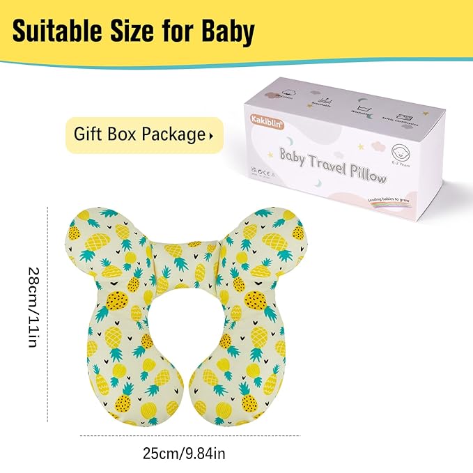 KAKIBLIN Baby Travel Pillow, Upgraded Baby Neck Pillows for Car Seat Toddler Head and Neck Support Pillow,Support Pillows for Car Seat, Pushchair,Travel (Pineapple)
