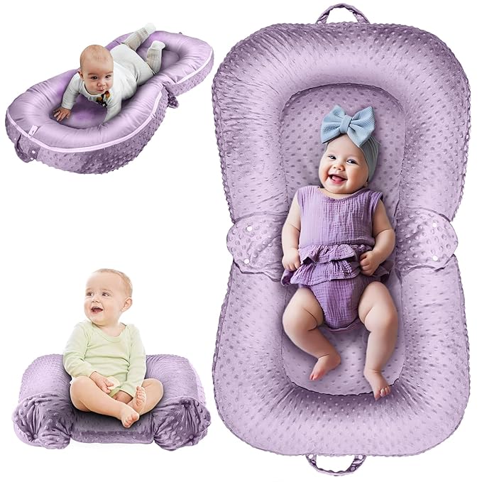 Baby Lounger Pillow 3-in-1 Infant Lounger Pillow for Newborn 0-24 Months, Portable Tummy Time Mat for Home and Travel, Breathable & Soft Baby Seat for Baby