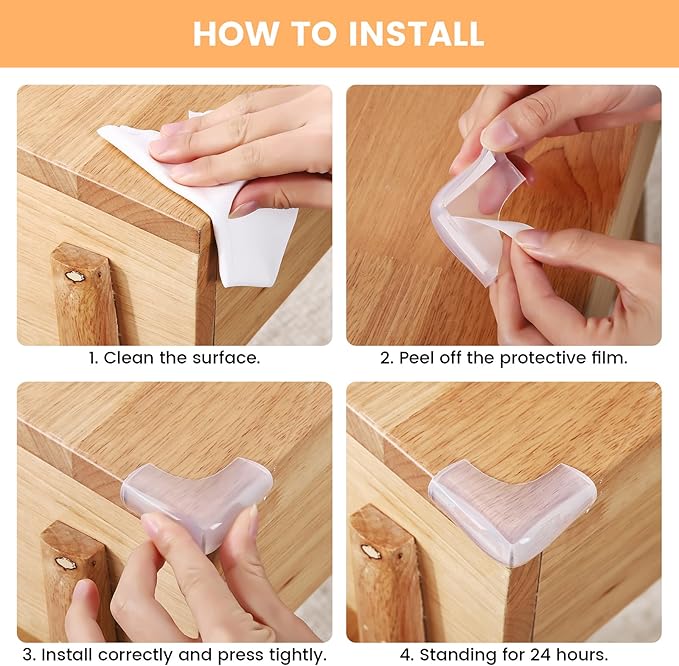 Food-Graded Silicone Clear Corner Protectors, Baby Proofing Table Edge Guards, Pre-Tapep Adhesive Soft for Kids Child Safety Proof, Cabinets Counter Furniture Bumpers (4, 3/5x3/5 in (Width))