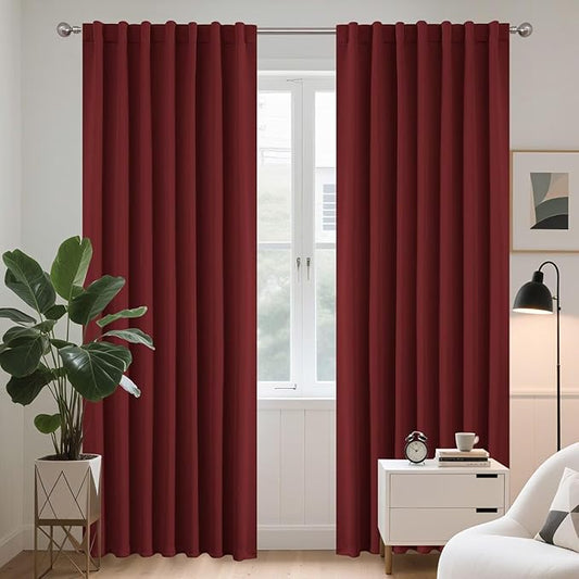 Joydeco Blackout Curtains 108 Inches Long, Thermal Insulated Black Out Curtains 2 Panels Set, Room Darkening Drapes for Living Room Window Rod Pocket Back Tab (W52 x L108 Inch, Burgundy Red)
