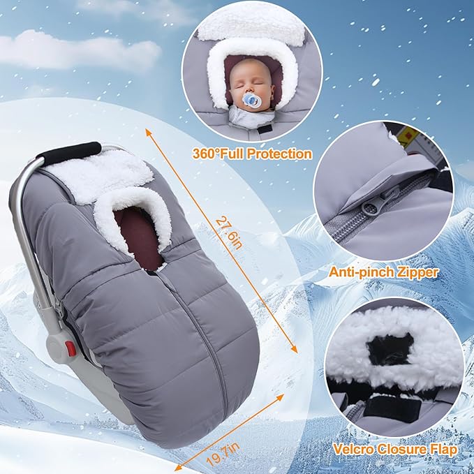 Fairy Baby Winter Car Seat Cover for Babies Carseat– Waterproof, Warm Car Seat Cover Baby – Universal Winter Cover for Back Seat, Infant Car Seat & Baby Carseat (Grey)