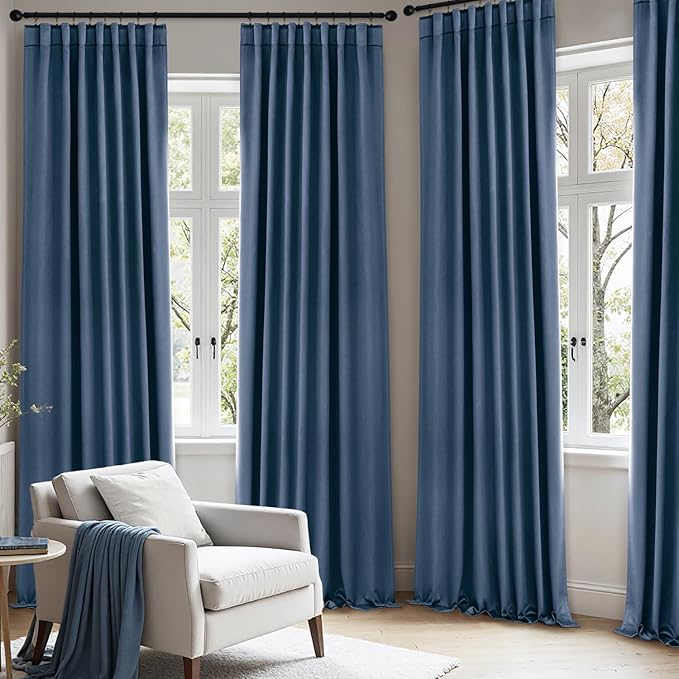 ANRODUO Back Tab Blackout Curtains for Bedroom Living Room, Rod Pocket Pinch Pleated Thermal Insulated Room Darkening Curtains 72 Inches Long 2 Panels, Stone Blue, 42 x 72 Inch