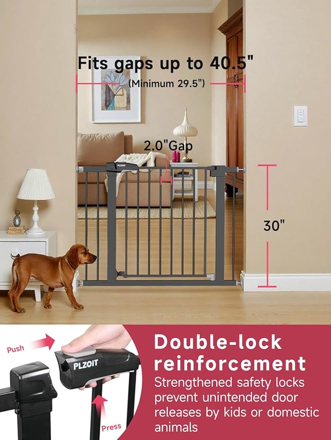 Baby Gate for Stairs, 29.5-40.5" Dog Gate for Doorways, Walk Thru Auto Close Metal Child Gate for The House, Stairs and Doorways, Pressure Mounted Pet Gate for Dog Indoor (Black)