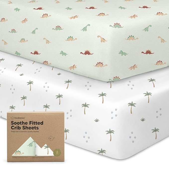 KeaBabies 2-Pack Organic Crib Sheets for Boys, Girls - 52x28 Fitted Crib Mattress Sheet Neutral, Breathable Jersey Cotton Cover for Baby Bed, Toddler Mattress, Soft & Cute Prints (Roarsome)