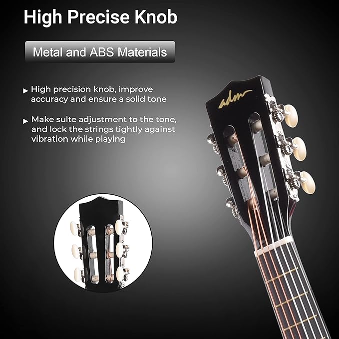 ADM Beginner Acoustic Classical Guitar 30 Inch Nylon Strings Wooden Guitar Bundle Kit for Kid Boy Girl Student Youth Guitarra Online Lessons with Gig Bag, Strap, Tuner, Extra Strings, Picks,Black 1