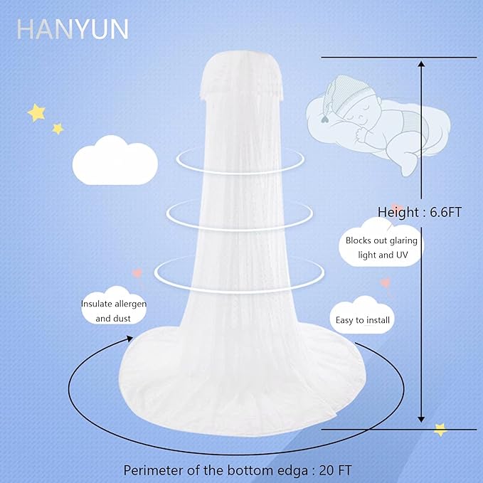 Baby Bed Canopy with Adjustable Clip-on Stand Baby Crib Cot Net Tent Hanging Dome Curtain Netting See Through Mesh Bed Cover Net Stand Rod