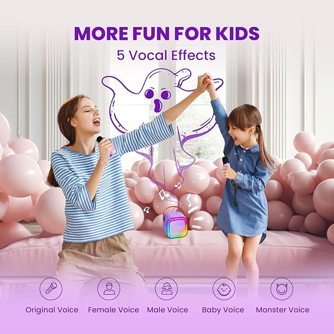 IROO Mini Karaoke Machine for Kids, 2025 TOP Toys Birthday Gifts Ideas for Girls Ages 4, 5, 6, 7, 8, 9, 10, 12+ Years Old, Portable MP3 Player with 2 Wireless Mics for Party