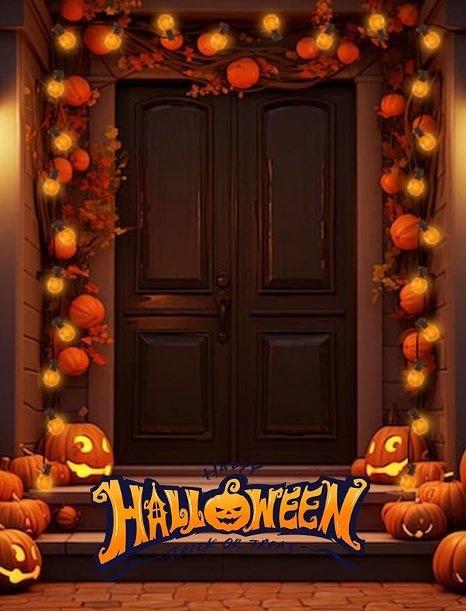 Halloween Orange String Lights, 25Ft G40 Outdoor Halloween Decorations Lights with 27 LED Shatterproof Orange Globe Bulbs, Hanging Patio Lights for Christmas Backyard Holiday Fall Party Garden Decor