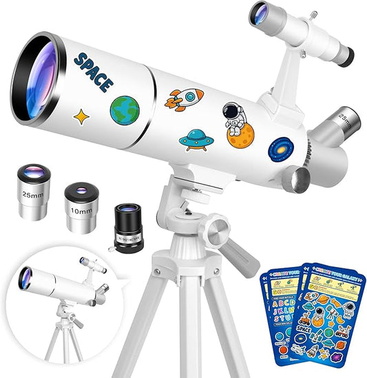 Hawkko Telescope for Adults & Kids – 80mm Aperture 500mm Telescopes for Adults Astronomy, (20X-150X) Portable Refractor Telescope Kit for Beginners with Decorate Stickers, AZ Tripod, Phone Adapter