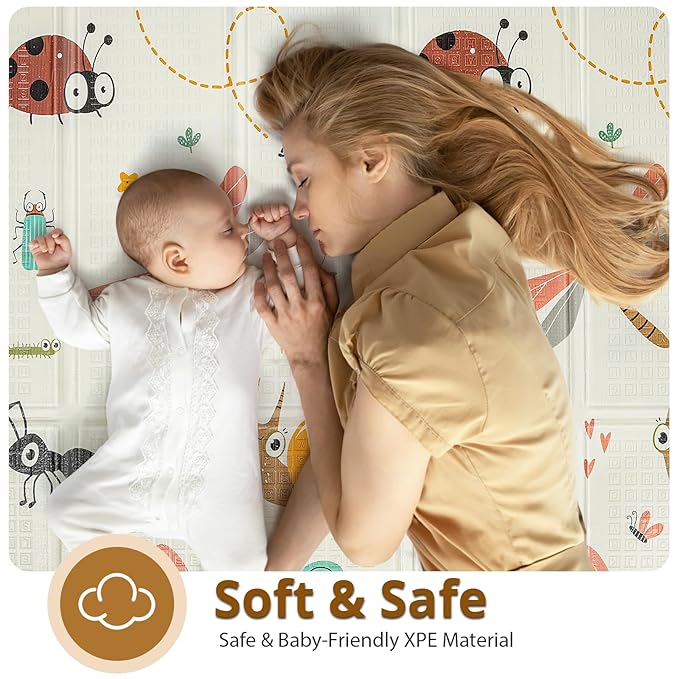 Foldable Baby Play Mat, PIGLOG Waterproof Playmats for Babies and Toddlers Kids, Safe Foam Playmat for Tummy Time, 50x50 Playpen Mat, Reversible Portable Baby Floor Mat for Infant, Toddler, Dragonfly