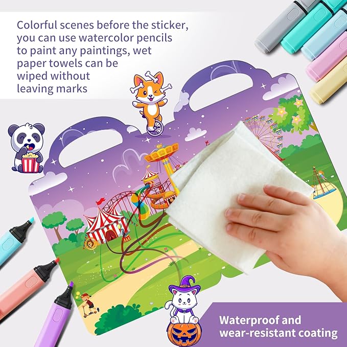 6Set Reusable Sticker Books for Kids 1-3 2-4 Years Old, 3D Puffy Stickers Books for Toddlers,Monster+Insects+Forest+Desert+Polar+Amusement Park