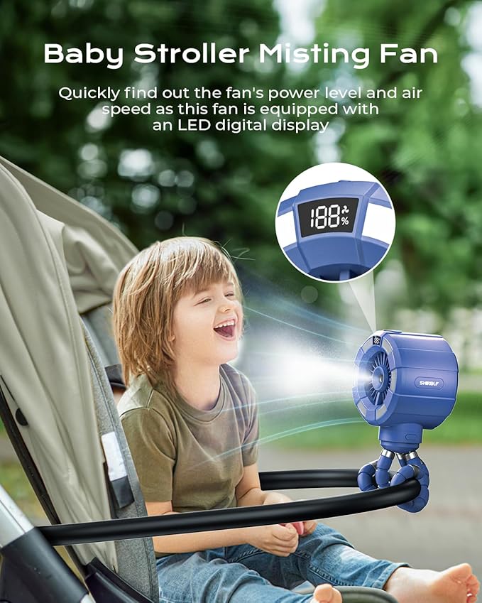 6000mAh Misting Fan for Stroller, 3 Speeds Portable Clip Fan with Intermittent/Continuous Spray, 14H Cooling, Detachable Mount, Timer & Night Light for Baby (100ML Water Tank)-Darblue