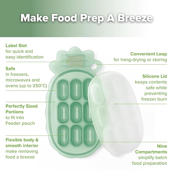 Haakaa Silicone Nibble Freezer Tray -Breastmilk Teething Popsicle Mold - Baby Fruit Food Feeder Teether Tray - Baby Food Maker - Ice Cube Tray - 4 Months+ Babies - BPA Free Silicone -Green