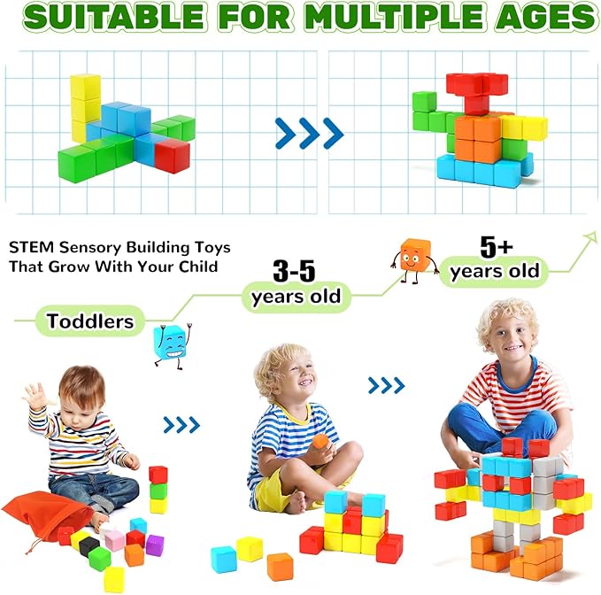40pcs Magnetic Blocks for Toddler Toys, Magnetic Cubes Building Blocks Classroom Must Haves, STEM Preschool Sensory Magnet Toys for 3 4 5 6 Year Old Boys and Girls