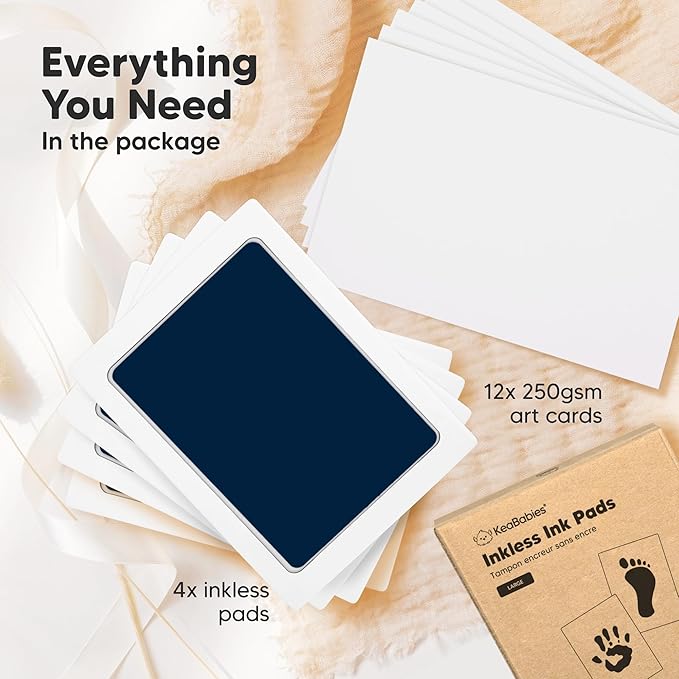 4-Pack Inkless Baby Hand and Footprint Kit - Mess Free Ink Pad for Newborn Keepsake, Dog Nose & Paw Print Kit, Clean Touch Ink Pad for Baby Hand & Footprints, Ideal New Mom Gifts (Navy, L)