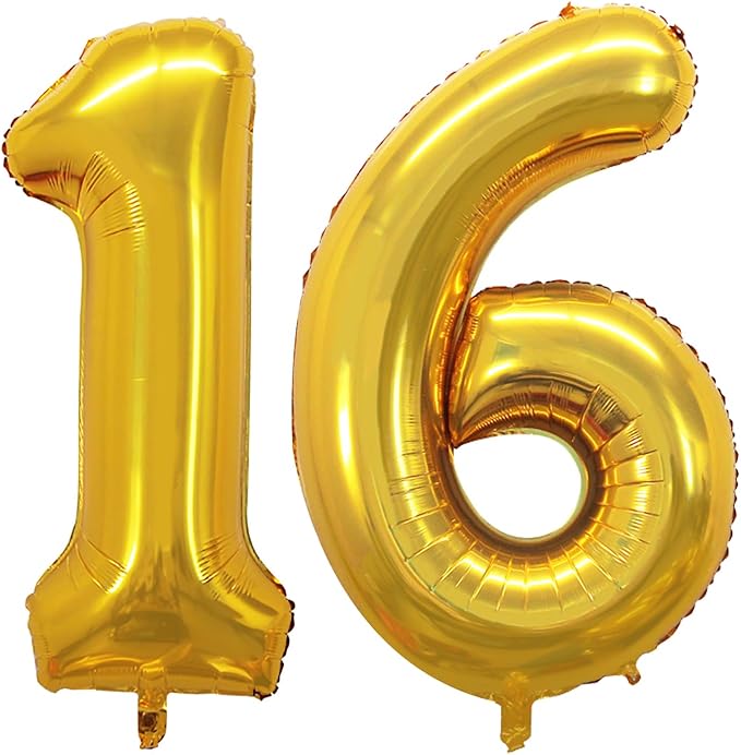 GOER Number 16 Balloons for 16th Birthday Sweet 16 Party Decorations,42 Inch Jumbo Foil Helium 61 Balloons for 61st Birthday Party Decoration (Gold)