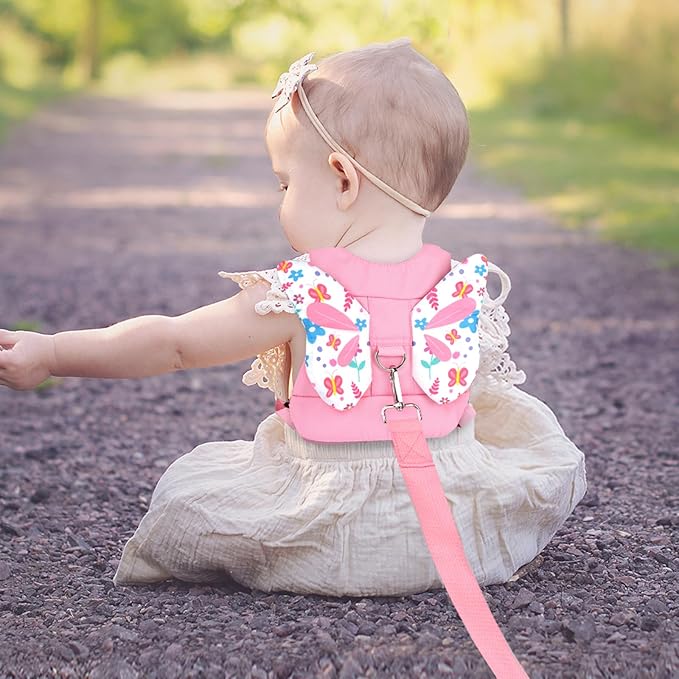 Accmor Toddler Harness Leash, 3 in 1 Cute Butterfly Kids Leash + Anti Lost Wrist Link for Outdoor Travel, Adorable Child Walking Harness Wristband Assistant Strap Belt Protector for Baby Girls (Pink)