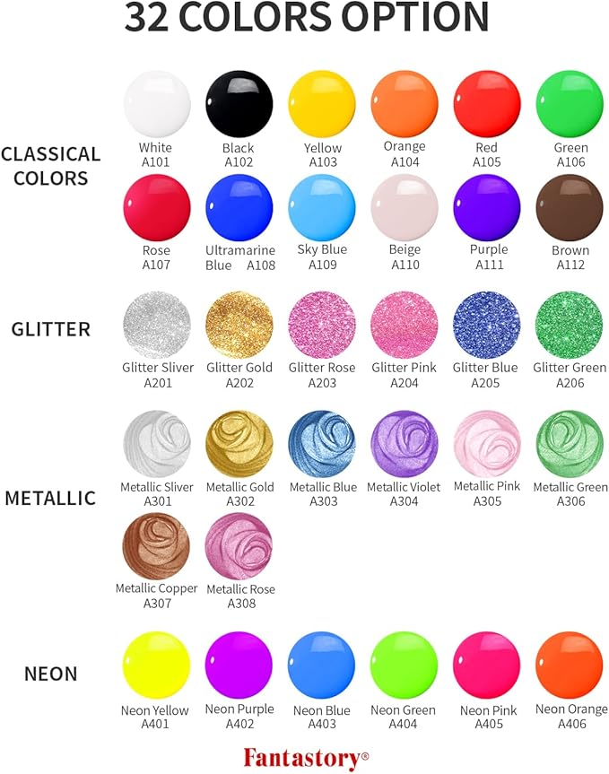 fantastory Tempera Paint for Kids 32 Colors (2 oz Each) Washable Tempera Paint, Kids Poster Paint Sponge Painting, Non-Toxic Kids Paint Finger Paints Hand Paints Bottles Early Learning