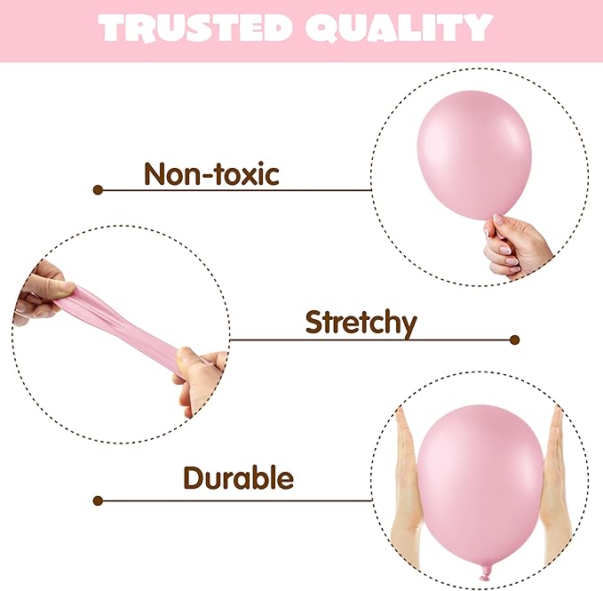 JOYIN 150 Pcs Pastel Pink Balloons, Different Sizes 18 12 10 5 Inch Pastel Pink Latex Balloon Arch Kit with Instruction for Birthday Decoration Party Graduation Wedding Holiday