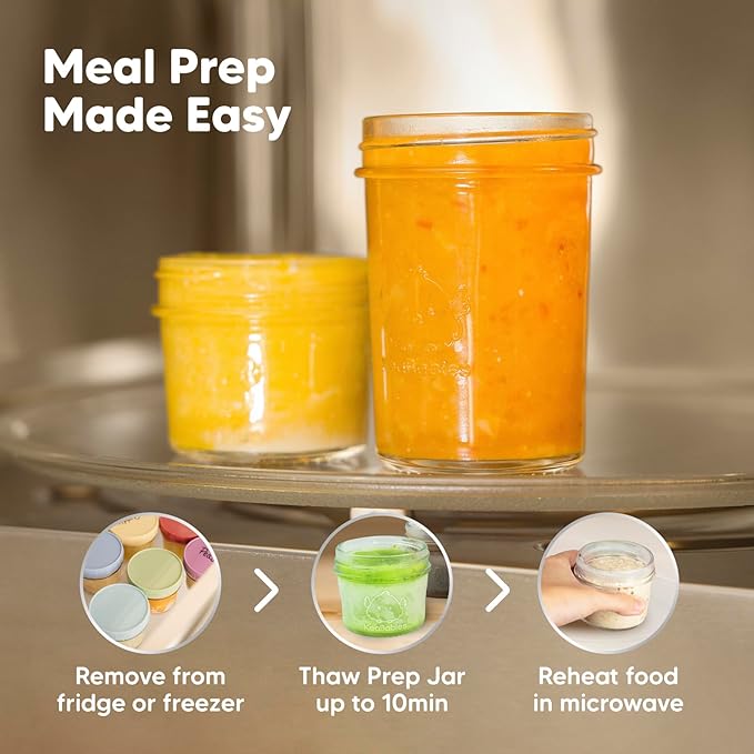 KeaBabies 4pk 8oz & 4pk 4oz Glass Baby Food Containers with Lids - Leak-Proof,Microwavable Small Glass Jars,Baby Purees & Toddler Snack Storage Containers,BPA-Free,Dishwasher & Freezer Safe(Musk Dusk)