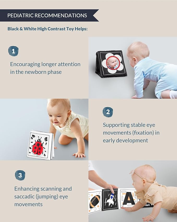 Infinno High Contrast Baby Toys for Newborn, Tummy Time Mirror Black and White Toys for 0-6 Months, Visual Sensory for Infant 0-3-6 Months, Newborn Baby Registry Essential Stuffers