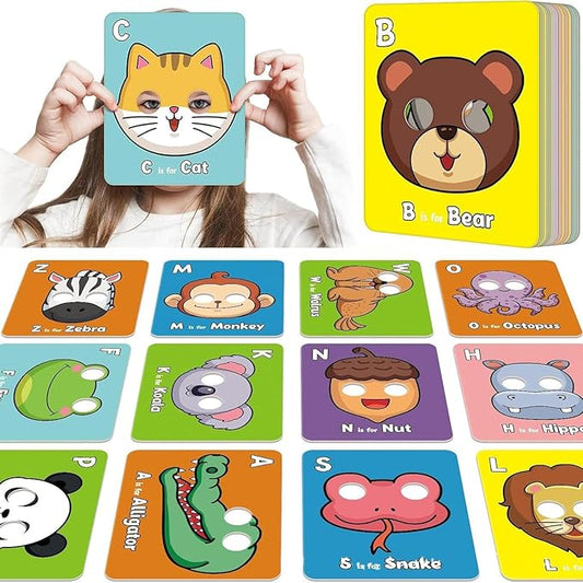 Alphabet Mask Cards, Alphabets ABC Flash Cards with Animal Masks, Giant Letter ABC Animals Faces Flash Learning Flashcards, Interactive and Educational Animals Masks Set (Alphabet Mask Cards, 1)