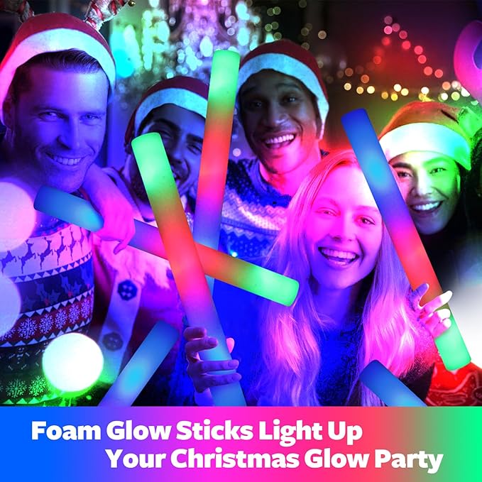 200 PCS LED Foam Glow Sticks Bulk, Glow in the Dark Party Supplies with 3 Modes Colorful Flashing, Neon Party Favors for Birthday, Wedding, Carnival, Concert, New Year