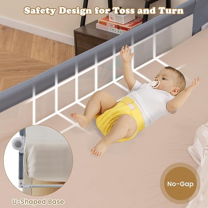 BABY JOY Bed Rails for Toddlers, Extra Long, Swing Down Safety Bed Guard for Convertible Crib, Folding Baby Bedrail for Kids Twin, Double, Full Size Queen & King Mattress (71", Light Gray)