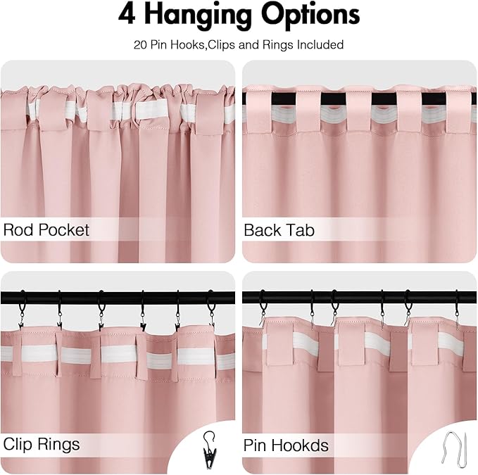 ANRODUO Light Pink Blackout Curtains for Girls Bedroom Living Room, Back Tab Rod Pocket Pinch Pleated Thermal Insulated Room Darkening Curtains 120 Inches Long 2 Panels, 52 x 120 Inch