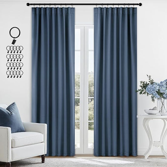 ANRODUO Back Tab Blackout Curtains for Bedroom Living Room, Rod Pocket Pinch Pleated Thermal Insulated Room Darkening Curtains 84 Inches Long 2 Panels, Stone Blue, 42 x 84 Inch