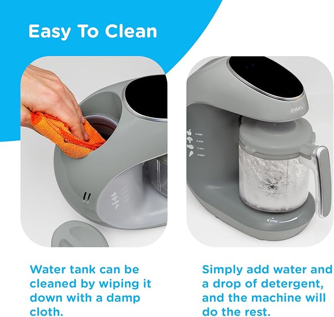 EVLA'S Baby Food Maker, Steamer, Blender, Baby Food Processor for Healthy Homemade Baby Food in Minutes, Touch Screen with 6 Reusable Food Pouches, Baby Registry Essential, Grey