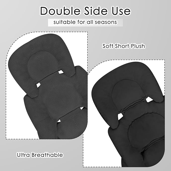 Infant Car Seat Insert for Newborn Girls Boys, Summer Mesh Baby Carseat Head Support with Strap Pads, Soft Reversible Baby Car Seat Insert Cushion Pad for Car Seat, Stroller, Bouncer, Swing, Black