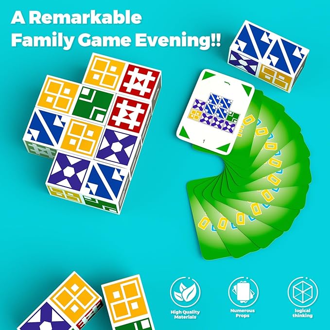 Family Matching Game for Kids & Adults, Block Puzzle Board Games for Boys & Girls Ages 4-8 8-12, 2 Player Card Puzzles for Children 3+ Year Olds