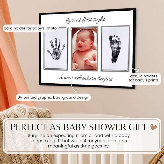 Inkless Hand and Footprint Kit, Baby Keepsake Plaque & Baby Shower Gifts - Ideal as Mom To Be Gift, Nursery Picture Frames, Clean Touch Hand and Footprint Kit (Style 2 - Design 2)