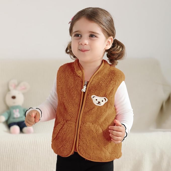 Baby Boys Girls Fleece Vest Zip Up Cute Bear Jackets Fuzzy Fall Winter Warm Clothes Newborn Outwear for Toddler Infant