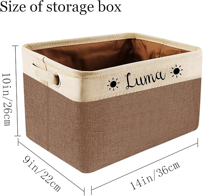 Generic Personalized Kids' Storage Box - Brown, Customizable, Soft & Durable Cotton & Linen, Foldable, 14x9x1 inches