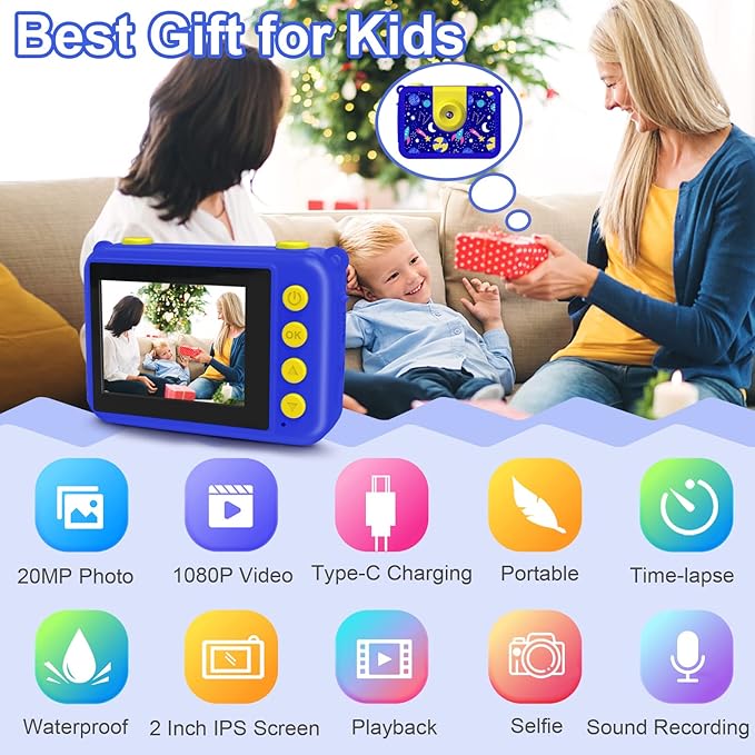 GKTZ Kids Camera - Waterproof Underwater Camera for Kids, Christmas Birthday Gifts for Boys Age 3-12, 1080P HD Children Digital Action Camera, Pool Toys for Kids Age 4-12