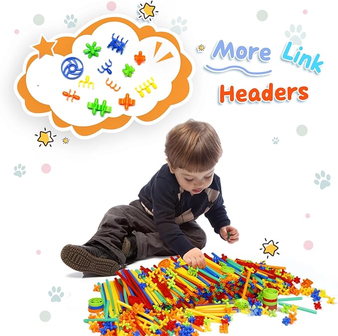 Ggiibro Straw Constructor Toys STEM Building Toys 1200Pcs Toys Aged for 3 4 5 6 7 8+ Interlocking Plastic Toys Engineering Toys Thin Tube Blocks Toy Educational Toy Kit for Classroom Kids Toys Set