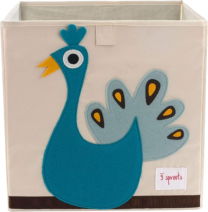 3 Sprouts Toy Storage Organizer: Toy Box Cube Organizer for Playroom, Nursery - Foldable Storage Bin - Peacock