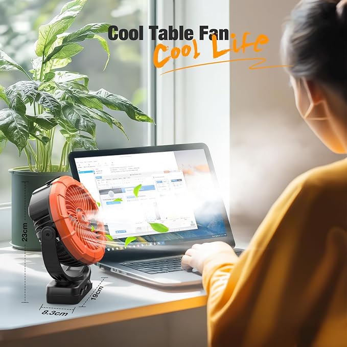 Ausic Portable Misting Clip on Fan, 100ml Camping Stroller Fan with LED, Max 45H Working Time Golf Cart Fans, 360° Rotate Cooling Spray, Outdoor Rechargeable Battery Fans for Travel/Home/Beach