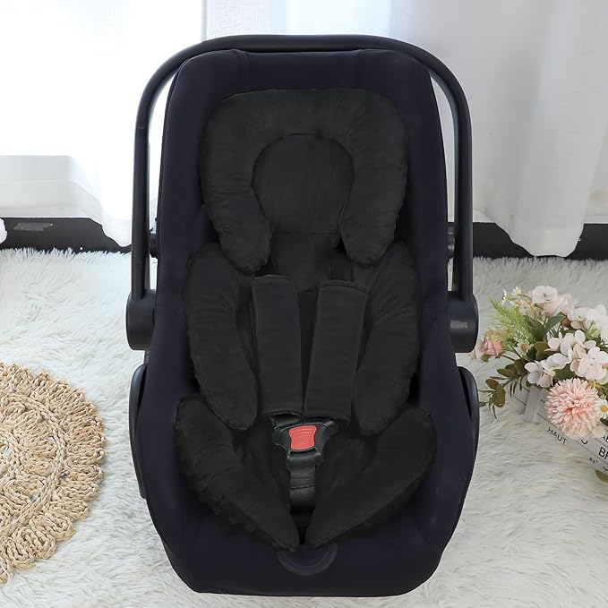 Infant Car Seat Insert Head and Body Support, GFU Reversible Newborn Insert for Carseat with Strap Pads, Soft Stroller Cushion Pillow Insert for Boys and Girls, Fits for Stroller, Swing, Black
