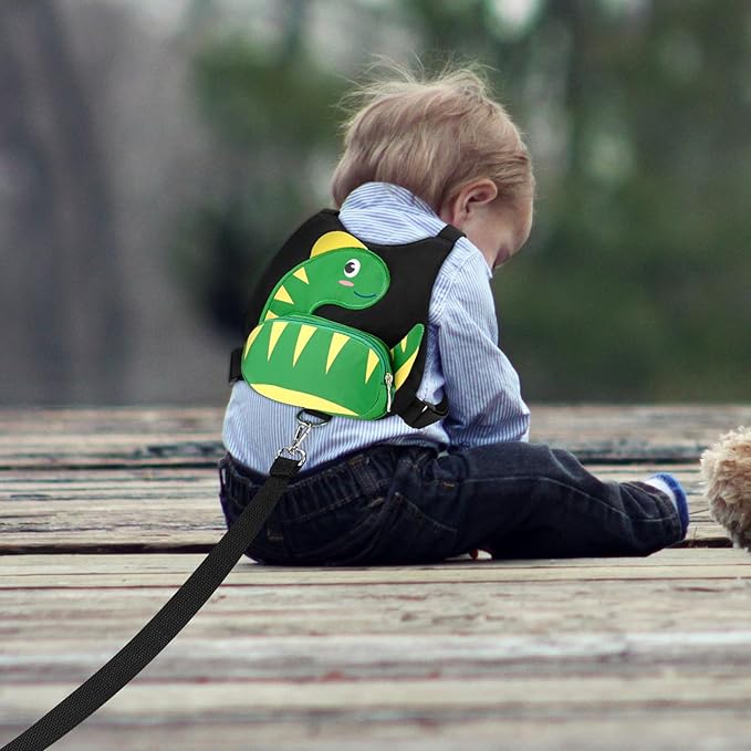 Accmor Toddler Harness Leash + Anti Lost Wrist Link, Cute Dinosaur Kids Harness with Leash, Adorable Child Harness Leash Wristband Strap Belt Protector for Baby Boys Girls to Outdoor Travel